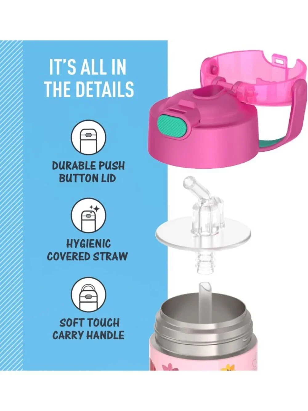 12oz Insulated Water Bottle with Straw - Kids' Princess Design, Perfect for